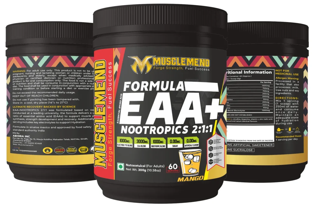 Discover - Musclemend Products 3 EAA with nutrition and usage info