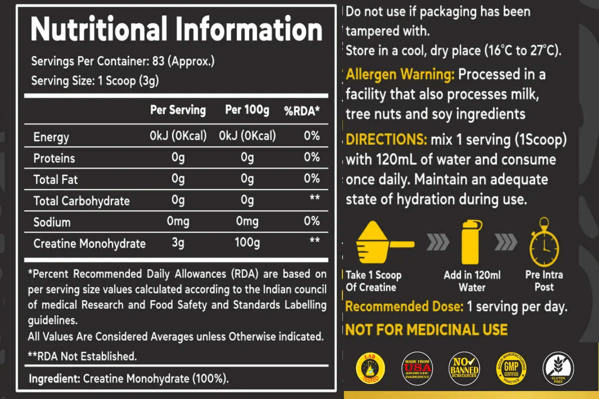 creatine monohydrate nutritional info