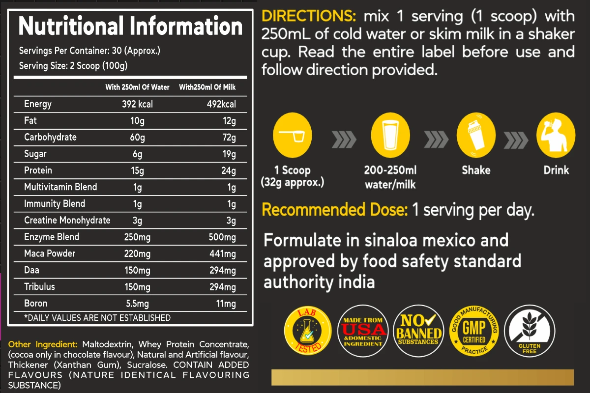 mass gainer nutrition info